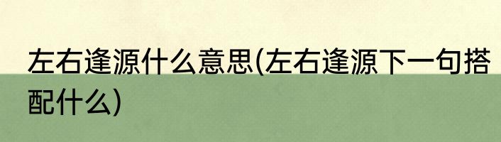 左右逢源什么意思(左右逢源下一句搭配什么)