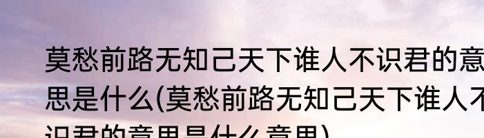 莫愁前路无知己天下谁人不识君的意思是什么(莫愁前路无知己天下谁人不识君的意思是什么意思)
