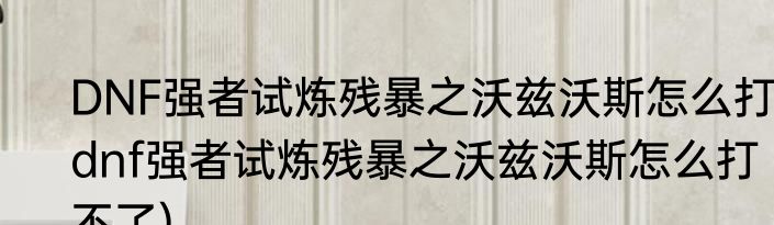 DNF强者试炼残暴之沃兹沃斯怎么打(dnf强者试炼残暴之沃兹沃斯怎么打不了)