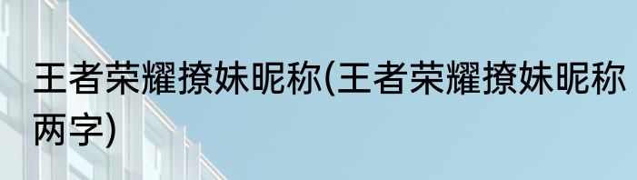 王者荣耀撩妹昵称(王者荣耀撩妹昵称两字)