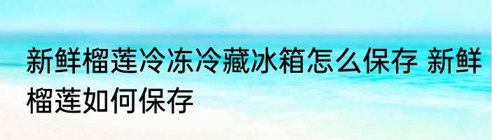 新鲜榴莲冷冻冷藏冰箱怎么保存 新鲜榴莲如何保存