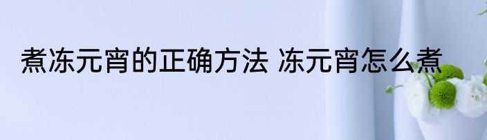 煮冻元宵的正确方法 冻元宵怎么煮