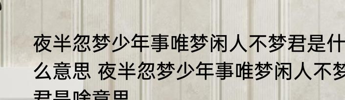 夜半忽梦少年事唯梦闲人不梦君是什么意思 夜半忽梦少年事唯梦闲人不梦君是啥意思