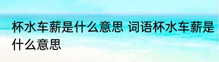 杯水车薪是什么意思 词语杯水车薪是什么意思