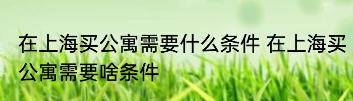在上海买公寓需要什么条件 在上海买公寓需要啥条件