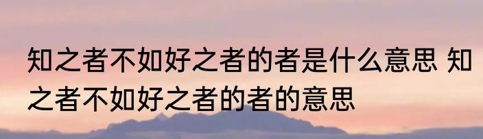 知之者不如好之者的者是什么意思 知之者不如好之者的者的意思