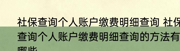社保查询个人账户缴费明细查询 社保查询个人账户缴费明细查询的方法有哪些