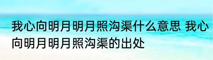 我心向明月明月照沟渠什么意思 我心向明月明月照沟渠的出处