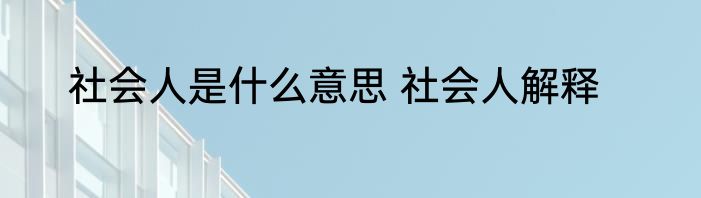 社会人是什么意思 社会人解释