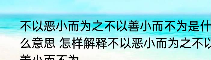 不以恶小而为之不以善小而不为是什么意思 怎样解释不以恶小而为之不以善小而不为