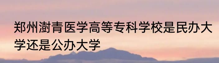 郑州澍青医学高等专科学校是民办大学还是公办大学