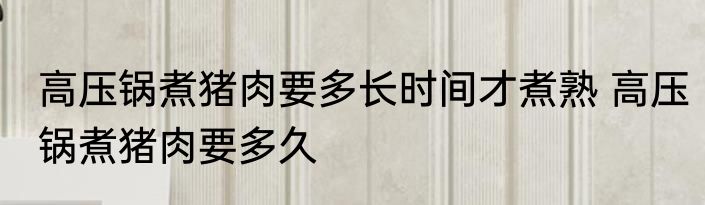 高压锅煮猪肉要多长时间才煮熟 高压锅煮猪肉要多久