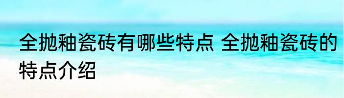 全抛釉瓷砖有哪些特点 全抛釉瓷砖的特点介绍