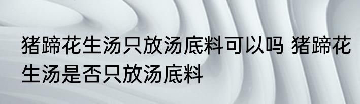 猪蹄花生汤只放汤底料可以吗 猪蹄花生汤是否只放汤底料