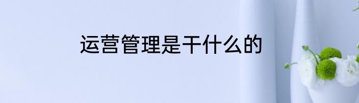 运营管理是干什么的