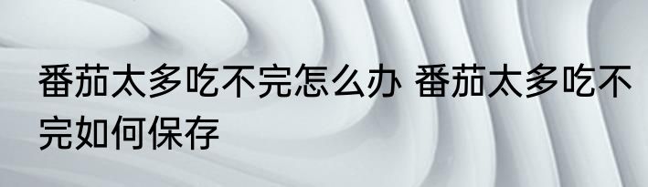 番茄太多吃不完怎么办 番茄太多吃不完如何保存