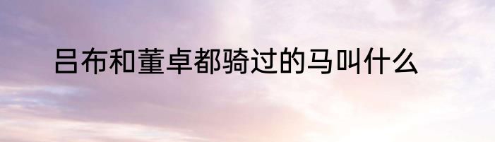 吕布和董卓都骑过的马叫什么