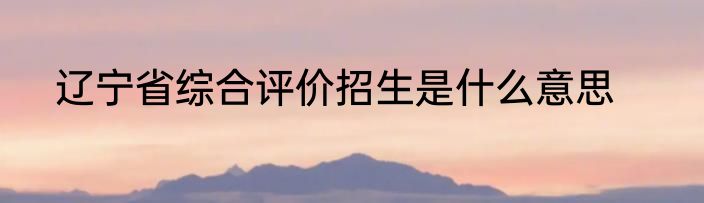 辽宁省综合评价招生是什么意思