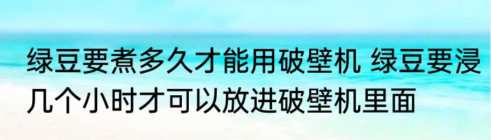 绿豆要煮多久才能用破壁机 绿豆要浸几个小时才可以放进破壁机里面