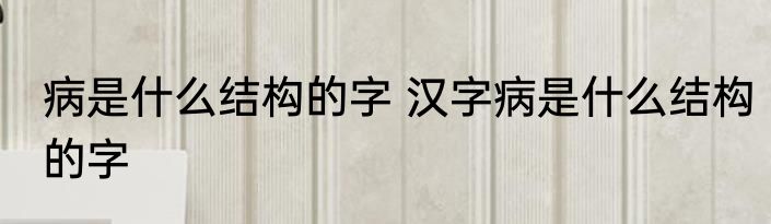 病是什么结构的字 汉字病是什么结构的字