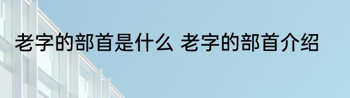 老字的部首是什么 老字的部首介绍