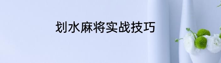 划水麻将实战技巧