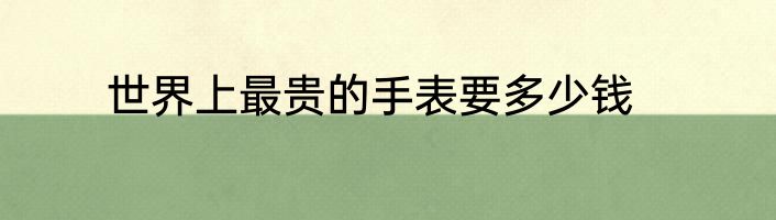 世界上最贵的手表要多少钱