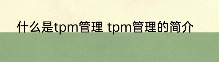 什么是tpm管理 tpm管理的简介
