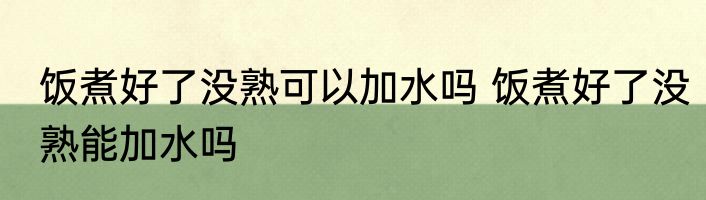饭煮好了没熟可以加水吗 饭煮好了没熟能加水吗
