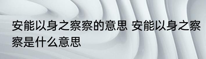 安能以身之察察的意思 安能以身之察察是什么意思