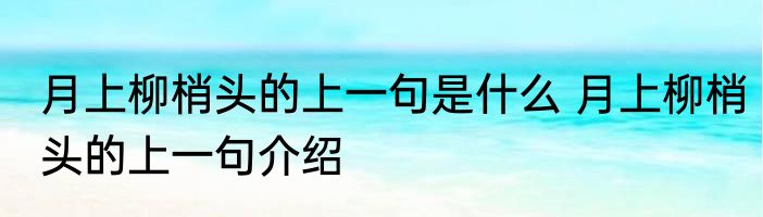 月上柳梢头的上一句是什么 月上柳梢头的上一句介绍