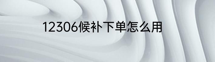 12306候补下单怎么用