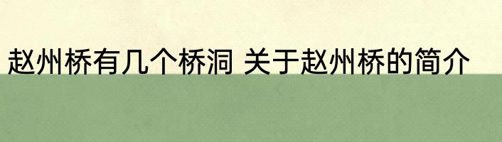 赵州桥有几个桥洞 关于赵州桥的简介