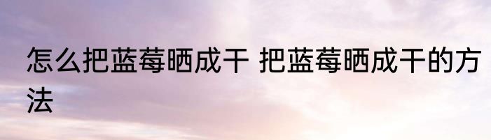 怎么把蓝莓晒成干 把蓝莓晒成干的方法