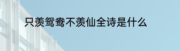 只羡鸳鸯不羡仙全诗是什么