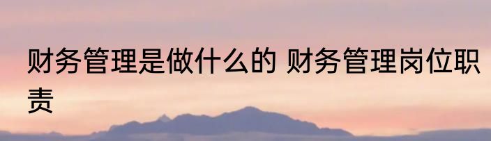 财务管理是做什么的 财务管理岗位职责