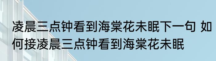 凌晨三点钟看到海棠花未眠下一句 如何接凌晨三点钟看到海棠花未眠