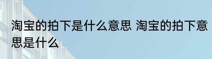 淘宝的拍下是什么意思 淘宝的拍下意思是什么