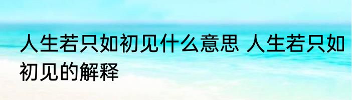 人生若只如初见什么意思 人生若只如初见的解释