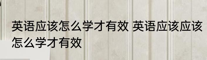 英语应该怎么学才有效 英语应该应该怎么学才有效