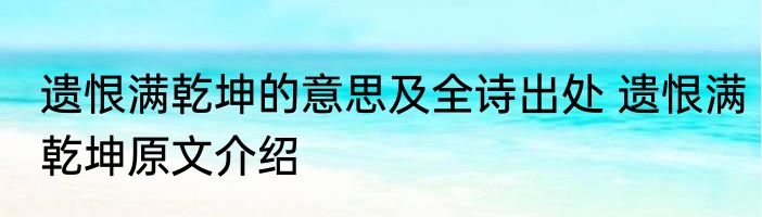 遗恨满乾坤的意思及全诗出处 遗恨满乾坤原文介绍