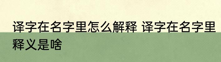 译字在名字里怎么解释 译字在名字里释义是啥