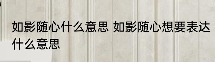 如影随心什么意思 如影随心想要表达什么意思