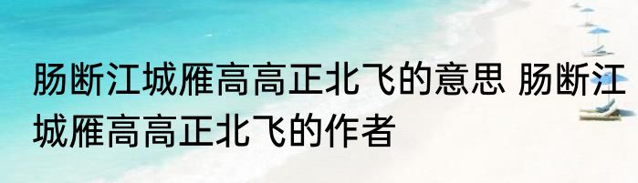 肠断江城雁高高正北飞的意思 肠断江城雁高高正北飞的作者