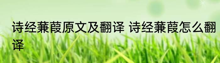 诗经蒹葭原文及翻译 诗经蒹葭怎么翻译