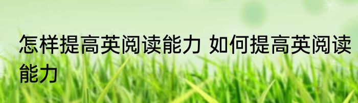 怎样提高英阅读能力 如何提高英阅读能力