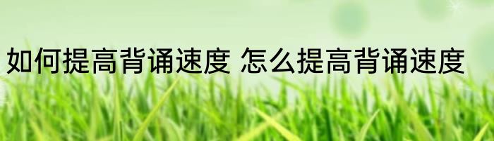 如何提高背诵速度 怎么提高背诵速度