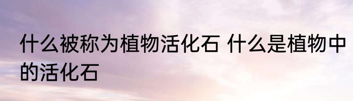 什么被称为植物活化石 什么是植物中的活化石