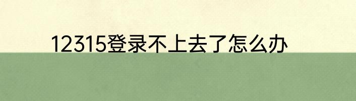12315登录不上去了怎么办