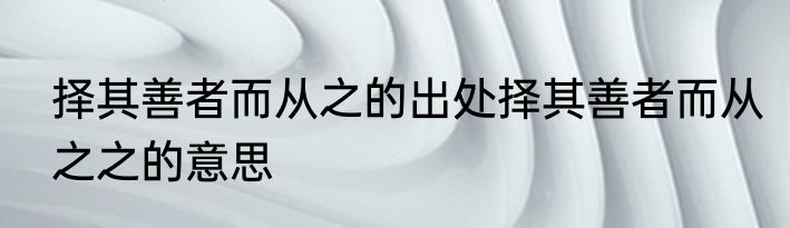 择其善者而从之的出处择其善者而从之之的意思